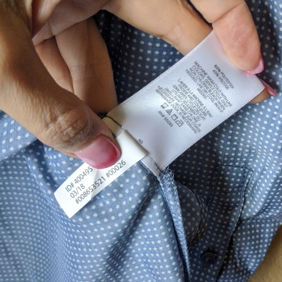 Express Light Blue White Polka Dot Blouse Sz Small - Picture 3 of 6